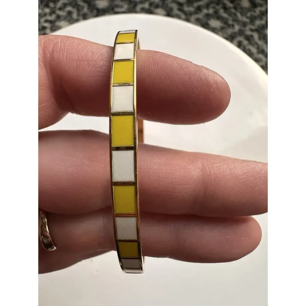 Kate Spade Hit Your Stride Idiom Bangle Gold Tone Yellow White Enamel - Picture 7 of 11